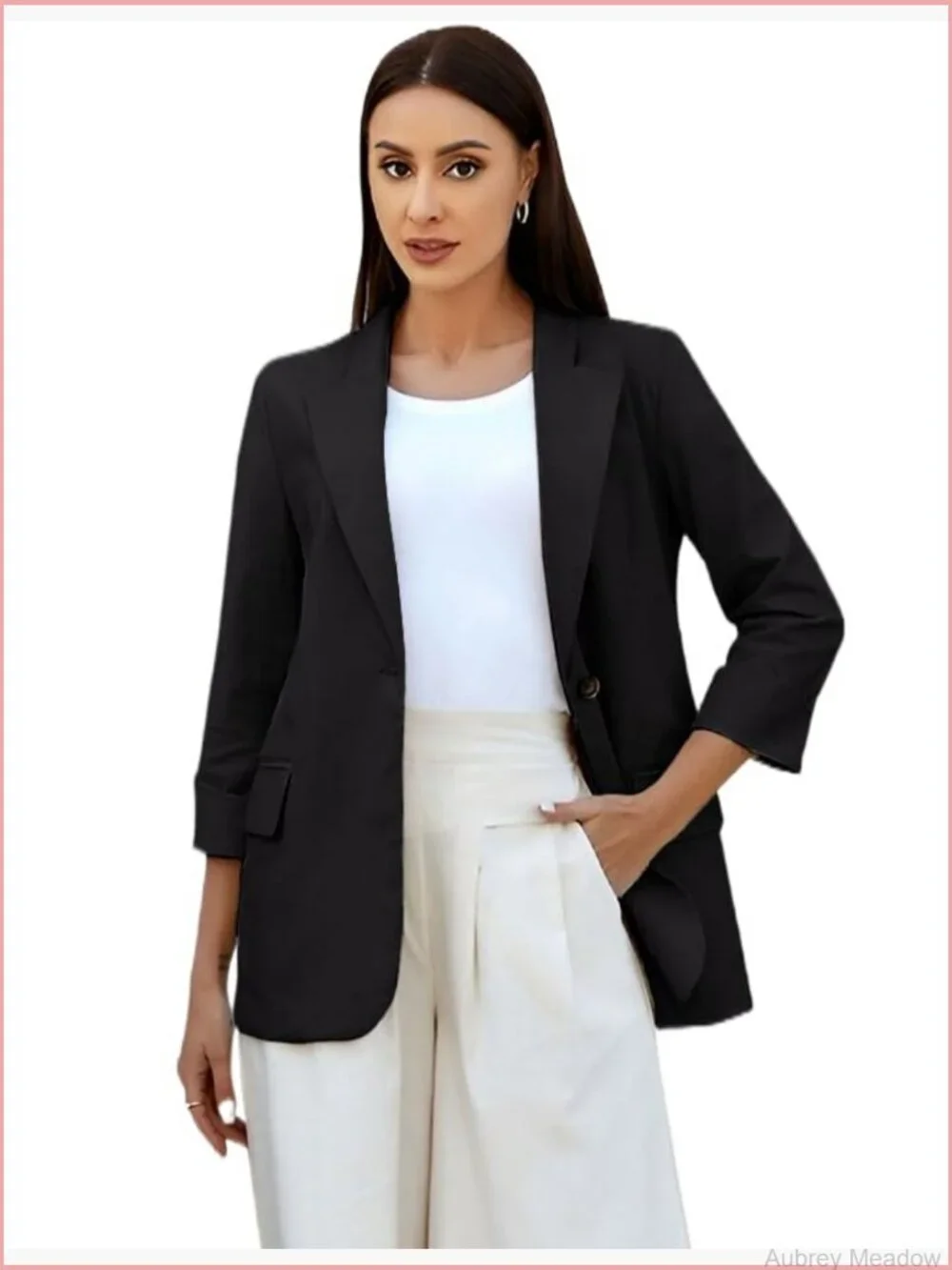 Lightweight Linen Blazer 3/4 Sleeve Notch Lapel One Button Suit Coat